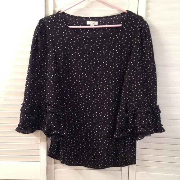 Max Studio M Black White Dot Bell Sleeve Top - Picture 1 of 5